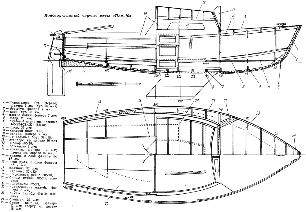 Конструктивный чертеж яхты «Пап-16»