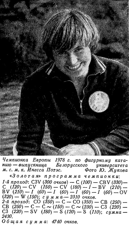 Чемпионка Европы 1978 г. по фигурному катанию м. с. м. к. Инесса Потэс