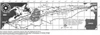 Карта Северной Атлантики с нанесенными трассами пути пяти победителей ОСТАР-76