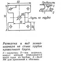 Развертка и вид замка-шарнира на стыке трубок привального бруса
