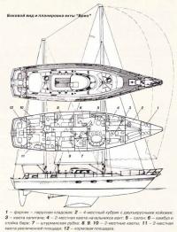 Боковой вид и планировка яхты "Бриз"