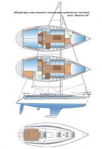 Общий вид и планировки крейсерско-гоночной яхты "Bavaria-34"