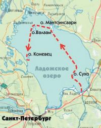 Схема пути ладьи "Св. Арсений" по легендарному маршруту Арсения Коневского
