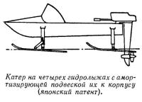 Катер на четырех гидролыжах с амортизирующей подвеской