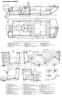 Конструктивные чертежи лодки — продольный разрез, план и сечения по шпангоутам