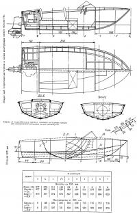 Общий вид, теоретический чертеж и схема конструкции катера