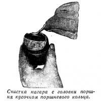 Очистка нагара с головки поршня кусочком поршневого кольца