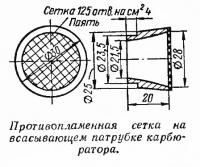 Противопламенная сетка на всасывающем патрубке карбюратора