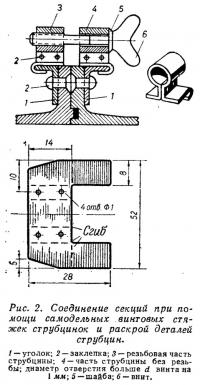 Рис. 2. Соединение секций при помощи самодельных винтовых стяжек