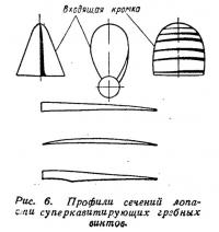 Рис. 6. Профили сечений лопасти суперкавитирующих гребных винтов