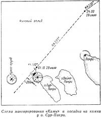 Схема маневрирования «Камы» и посадка на камни у о. Сур-Пакри