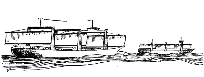 Суда с прямыми парусами на П-образных стойках идут одно на фордевинд, а другое в галфвинд