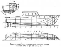 Теоретический чертеж стального озерного катера длиной 10,3 м