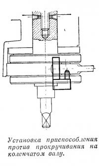 Установка приспособления против прокручивания на коленчатом валу