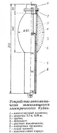 Устройство автоматически зажигающегося электрического буйка