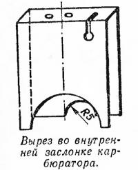 Вырез во внутренней заслонке карбюратора