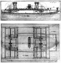 Боковой вид («фасад») и план (вид сверху) судна И. П. Кулибина