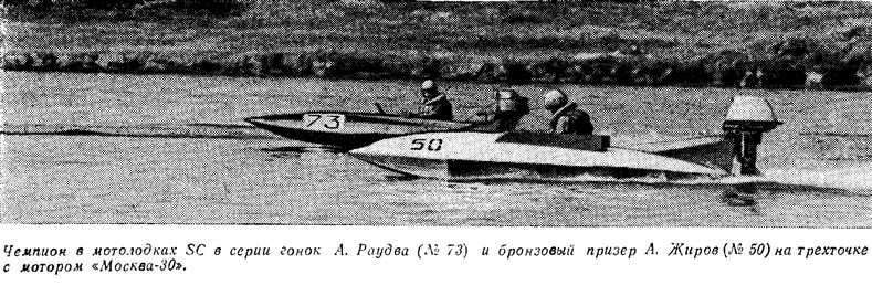 Чемпион в мотолодках SC в серии гонок А. Раудва (№73) и бронзовый призер А. Жиров (№50)