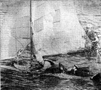 На затопленной байдарке под парусами