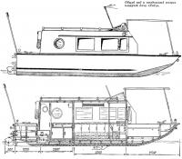 Общий вид и продольный разрез плавучей дачи «Янта»