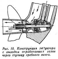 Рис. 10. Конструкция редуктора с выводом отработавших газов через ступицу гребного винта