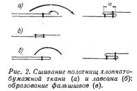 Рис. 2. Сшивание полотнищ хлопчатобумажной ткани и лавсана