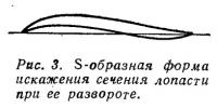 Рис. 3. S-образная форма искажения сечения лопасти при ее развороте