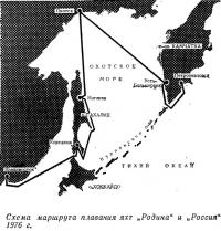 Схема маршрута плавания яхт «Родина» и «Россия» 1976 г.