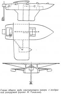 Схема общего вида глиссирующего катера с воздушной разгрузкой (проект М. Тенаклиа)