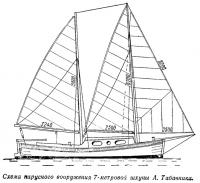 Схема парусного вооружения 7-метровой шхуны А. Табачника