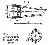 Свисток-сирена в сборе и эскиз ротора