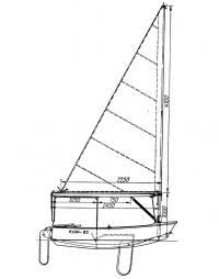 Боковой вид и план парусности швертбота «Кузя-83»