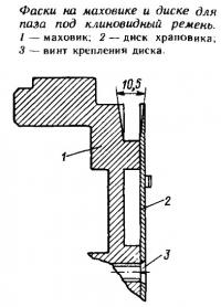 Фаски на маховике и диске для паза под клиновидный ремень
