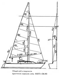 Общий вид и парусность туристского варианта яхты