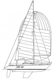 Общий вид и паруснссть яхты «ЛЭС-35»