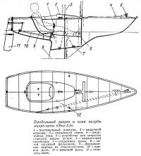 Продольный разрез и план палубы микро-яхты «Миг-3,5»