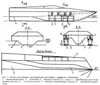 Рис. 1. Схема конструкции глиссирующей мотолодки с упругими спонсонами