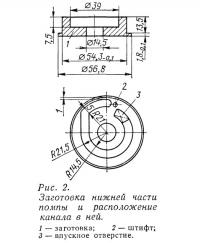 Рис. 2. Заготовка нижней части помпы и расположение канала в ней