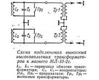 Схема подключения высоковольтных трансформаторов к магнето МЛ-10-2c