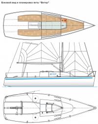 Боковой вид и планировка яхты «Ветер»