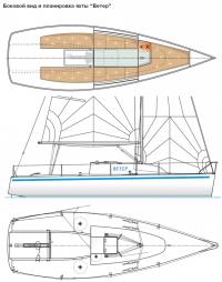 Боковой вид и планировка яхты "Ветер"