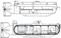 Боковой вид и поперечный разрез лодки "Aluminaut"