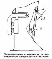 Дополнительное отверстие в промежуточном корпусе мотора Ветерок
