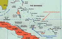 Карта места досрочного финиша Джонса на рифах Багамских островов