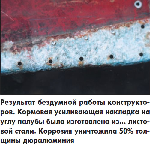 Кормовая усиливающая накладка на углу палубы изготовлена из листовой стали