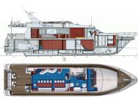 Общее расположение катера: продольный разрез и план