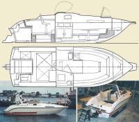 Общее расположение катера — продольный разрез и план со снятой крышей каюты