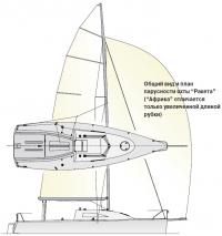 Общий вид и план парусности яхты "Ракета"