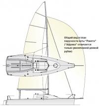 Общий вид и план парусности яхты «Ракета»