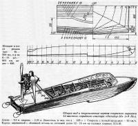 Общий вид и теоретический чертеж 12-местного серийного глиссера «Автодор-10»